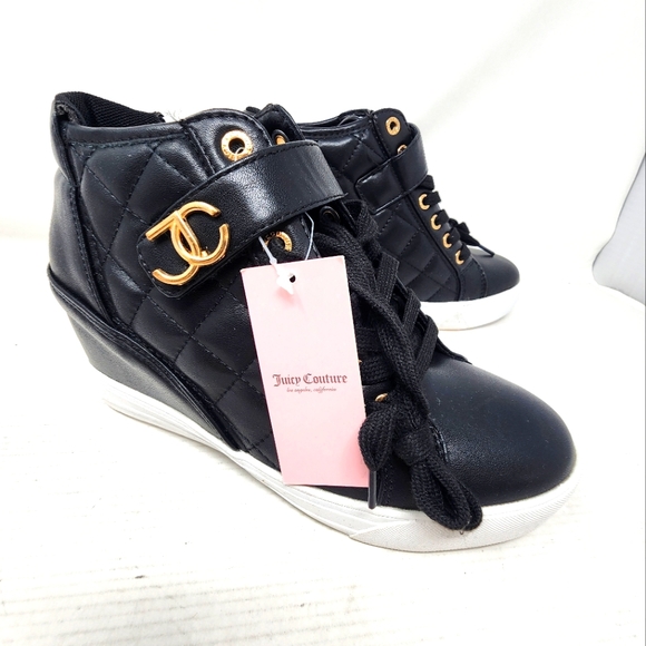 New Juicy Couture JC Journey Quilted Black Wedge Sneakers Y2K Platform High Tops - Picture 1 of 15
